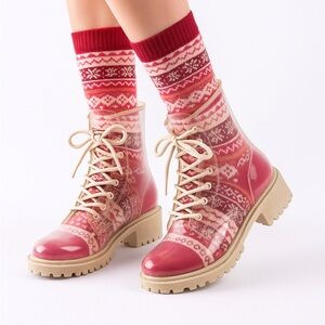 CAPE ROBBIN Translucent Snakeskin Embellished Combat Boots